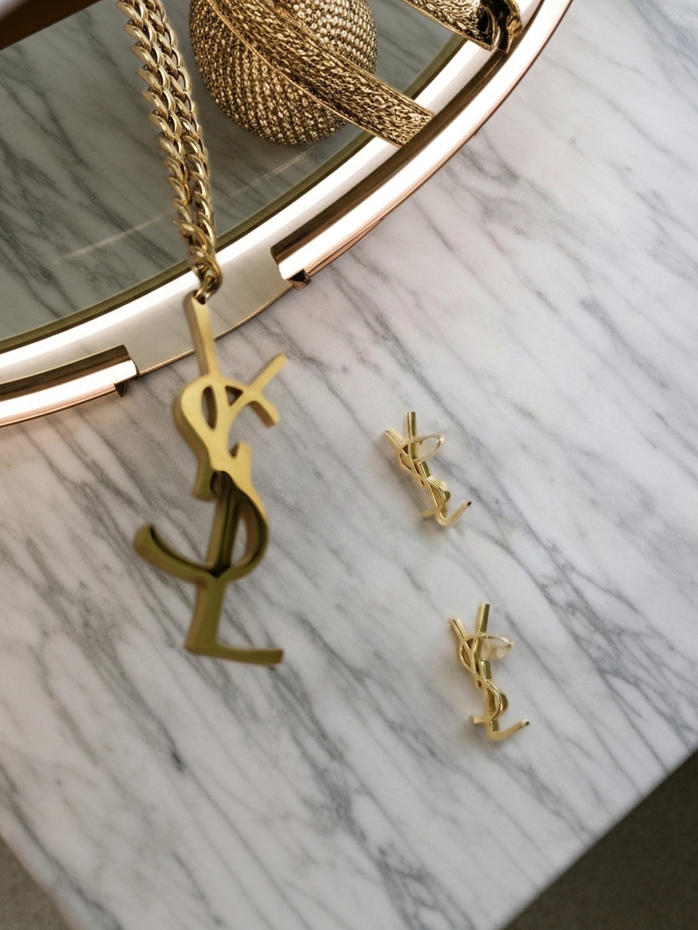 Yves Saint Laurent YSL Oversized Pendant Necklace and Earrings Set